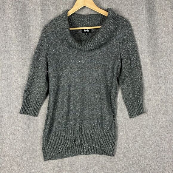 by by Sweaters - Metalic Sparkle Sweater XL Soft Cozy Comfort Gray Pullover Sparkle Holiday Party